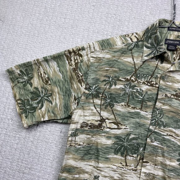 St Johns Bay Island Style Hawaiian Shirt Men Sz S Cotton Sailboat Palm Tree Y2K - Picture 3 of 14